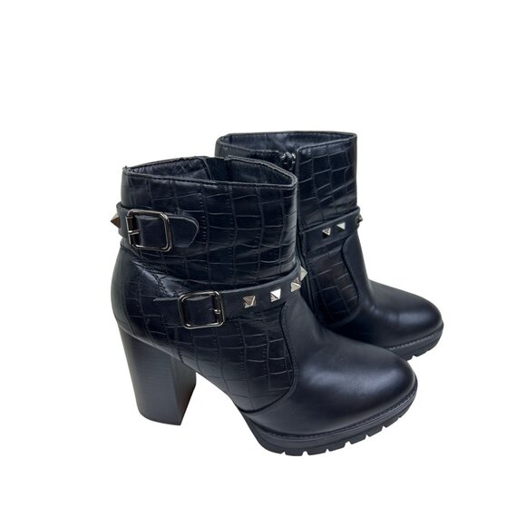 Mudd Y2K Punk Goth Grunge Alissa Chunky Black High Heel Strappy Studded Boot 9 - Picture 3 of 9